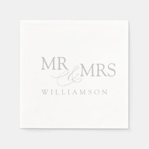 Elegant Grey and White Mr & Mrs. Name Napkins Servet