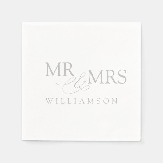 Elegant Grey and White Mr & Mrs. Name Napkins Servet (Voorkant)
