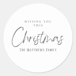 Elegant Grey and White Vermist je kerstmis Ronde Sticker