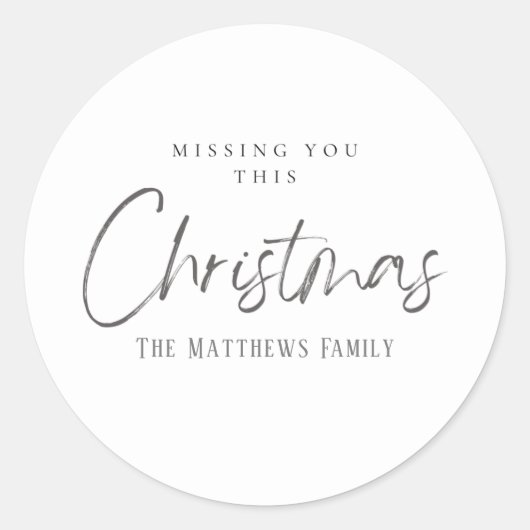 Elegant Grey and White Vermist je kerstmis Ronde Sticker (Voorkant)