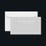 Elegant Grey and White Wedding Advice and Wishes Advieskaart<br><div class="desc">Prachtige Elegant Grey and White Wedding Advice en wenst Kaart met uw informatie in witte elegante lettertypestijl met witte rechthoekgrens. Klik op de knop Aanpassen om het ontwerp aan te passen.</div>