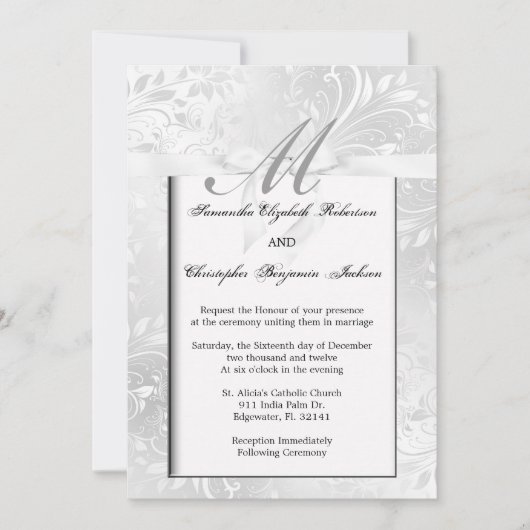 Elegant Grey and White Wedding Invite Kaart (Voorkant)