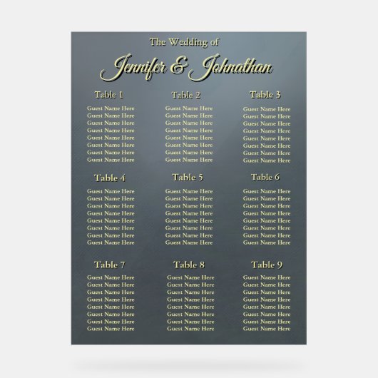Elegant Grey Background Wedding Seating Chart Acryl Bord (Voorkant)