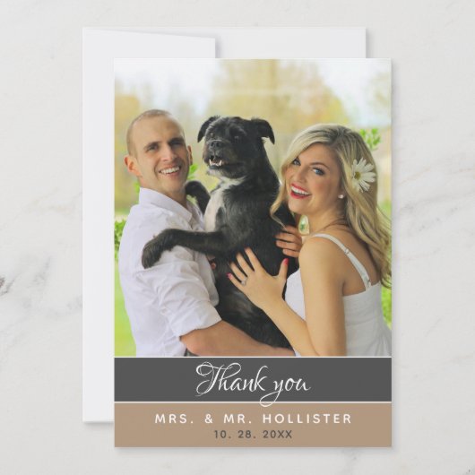 Elegant Grey Beige 2 Fotobruiloft Bedankkaart (Voorkant)