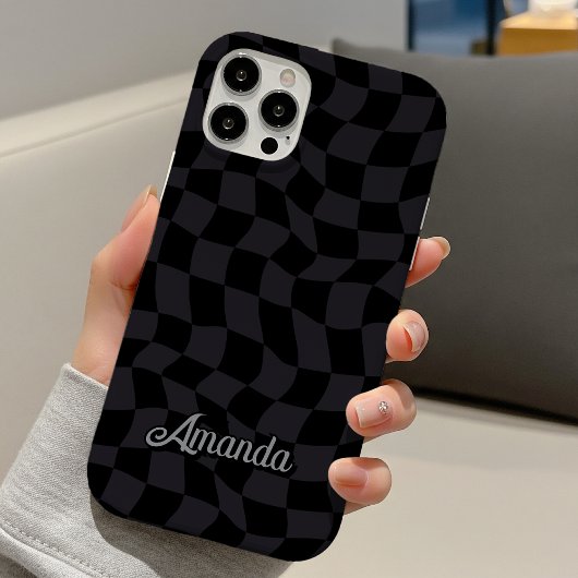 Elegant grey black checkered monogram Case-Mate iPhone case