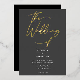 Elegant Grey Black Gold Calligraphy Script Weddens Folie Uitnodiging