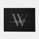 Elegant Grey Black Monogram Name Script Initiaal Deurmat (Voorkant)