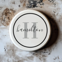Elegant Grey Black Round Custom Monogram Initiaal