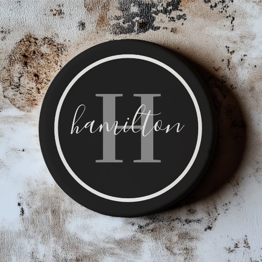 Elegant Grey Black Round Custom Monogram Initiaal Zandsteen Onderzetter