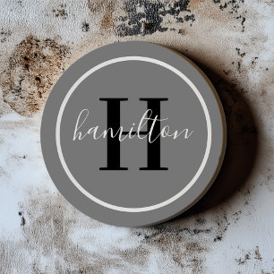 Elegant Grey Black Round Custom Monogram Initiaal Zandsteen Onderzetter