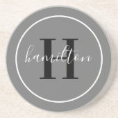 Elegant Grey Black Round Custom Monogram Initiaal Zandsteen Onderzetter (Voorkant)