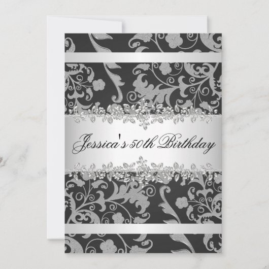 Elegant Grey Black Silver Rozen Birthday Party Kaart (Voorkant)