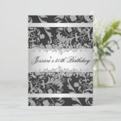 Elegant Grey Black Silver Rozen Birthday Party Kaart (Staand voorkant)