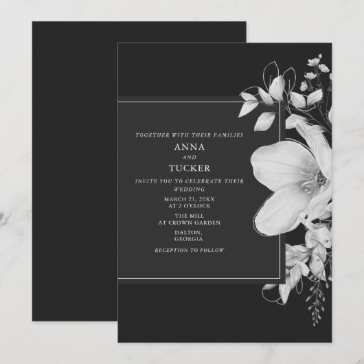 Elegant Grey Black & White Wedding Invitation Kaart (Voorkant / Achterkant)