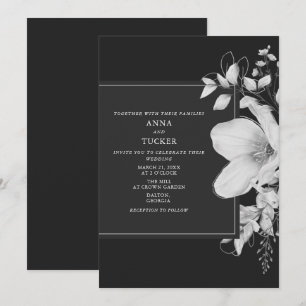 Elegant Grey Black & White Wedding Invitation Kaart