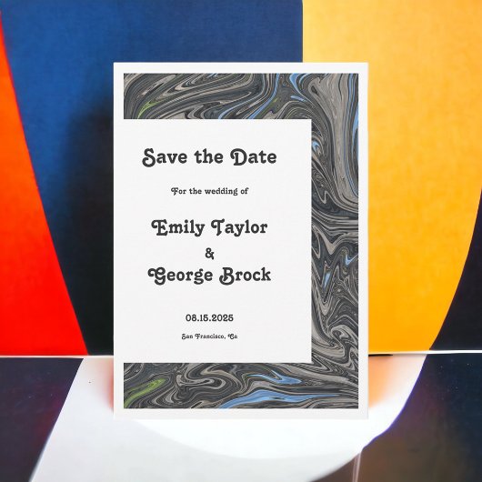 Elegant Grey Blue Oil Painting Abstract Wedding Save The Date