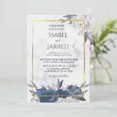 Elegant Grey Blue Peonies in One Weddenschap Kaart (Staand voorkant)
