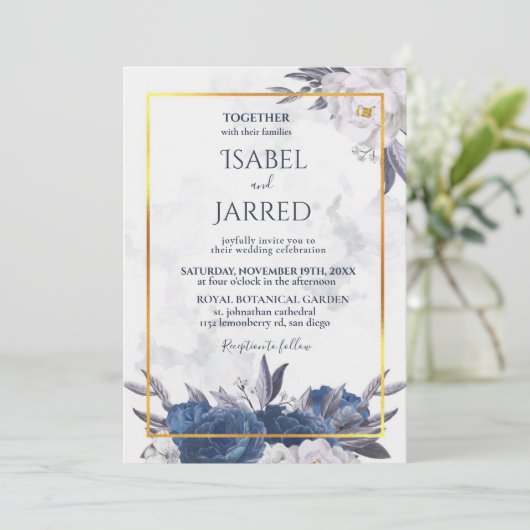 Elegant Grey Blue Peonies in One Weddenschap Kaart (Staand voorkant)