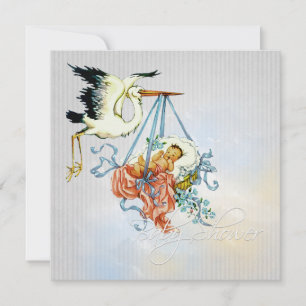 Elegant Grey Blue Stork Baby Boy Shower Kaart