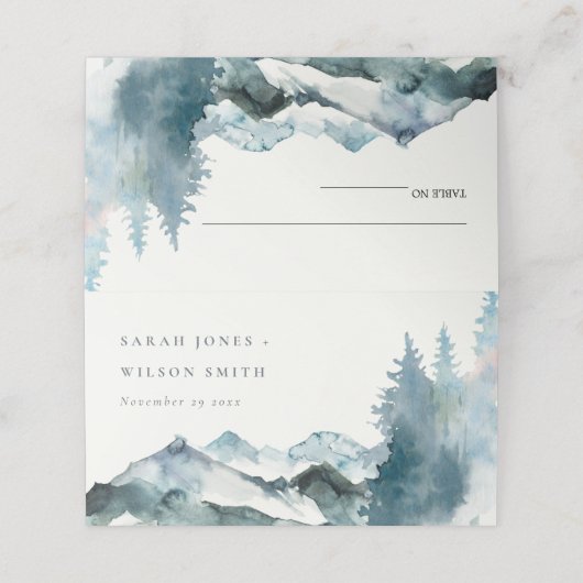 Elegant Grey Blush Blue Mountains Pine Weddenschap Plaatskaartje (Buitenkant ongevouwen)