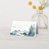 Elegant Grey Blush Blue Mountains Pine Weddenschap Plaatskaartje (Achterkant)