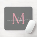 Elegant Grey Blush Pink Monogram Modern script Muismat<br><div class="desc">Modern Silver Slate Grey Blush Pink Roze Monogram Elegant Girly Chic Script Muismat</div>