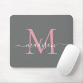 Elegant Grey Blush Pink Monogram Modern script Muismat (Met muis)