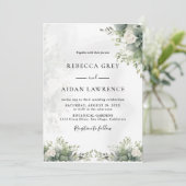 Elegant Grey Botanical Wedding Invitation Kaart (Staand voorkant)