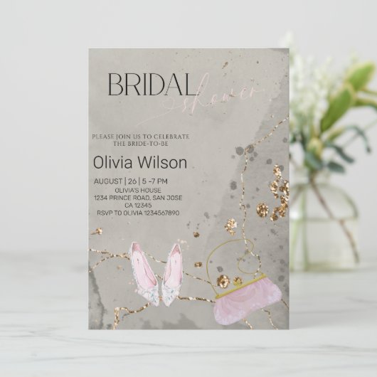 Elegant Grey Bridal Shower - Modern Chic Script Kaart (Staand voorkant)