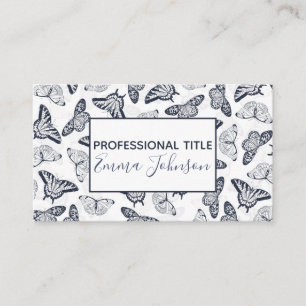 Elegant Grey Butterflies White Design Visitekaartje