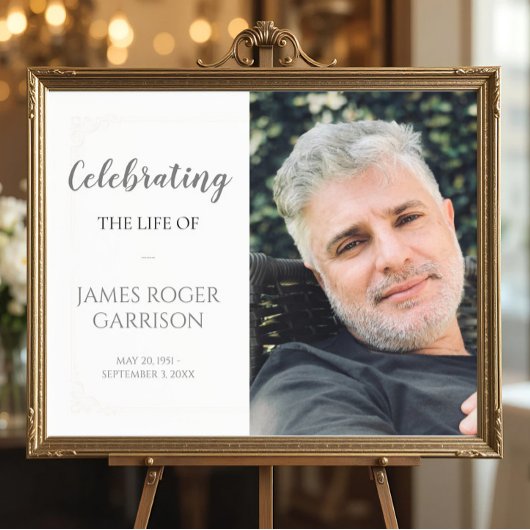 Elegant Grey Celebration of Life Foto Memorial Poster