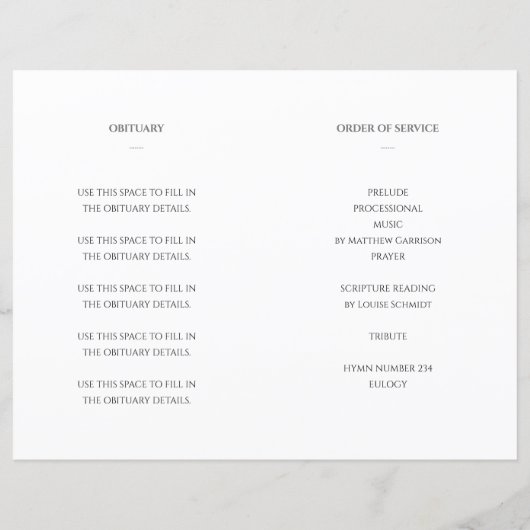 Elegant Grey Celebration of Life Funeral Programme (Achterkant)