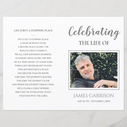 Elegant Grey Celebration of Life Funeral Programme (Voorkant)