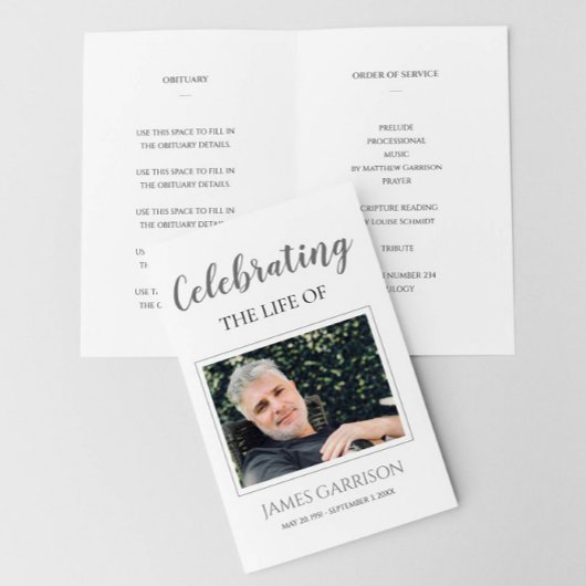 Elegant Grey Celebration of Life Funeral Programme