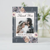 Elegant Grey Cream Floral Fotografie bruiloft Bedankkaart (Staand voorkant)