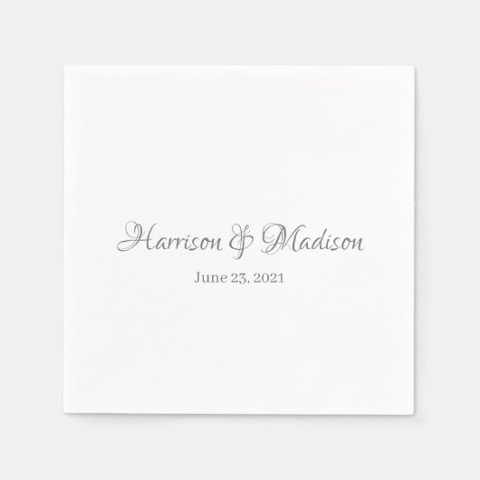Elegant Grey Custom Script Names Date Weddenschap Servet (Voorkant)