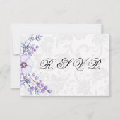 Elegant Grey Damask en Paarse Floral Wedding RSVP (Voorkant)