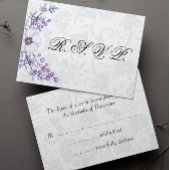 Elegant Grey Damask en Paarse Floral Wedding RSVP