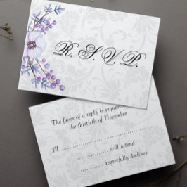 Elegant Grey Damask en Paarse Floral Wedding RSVP