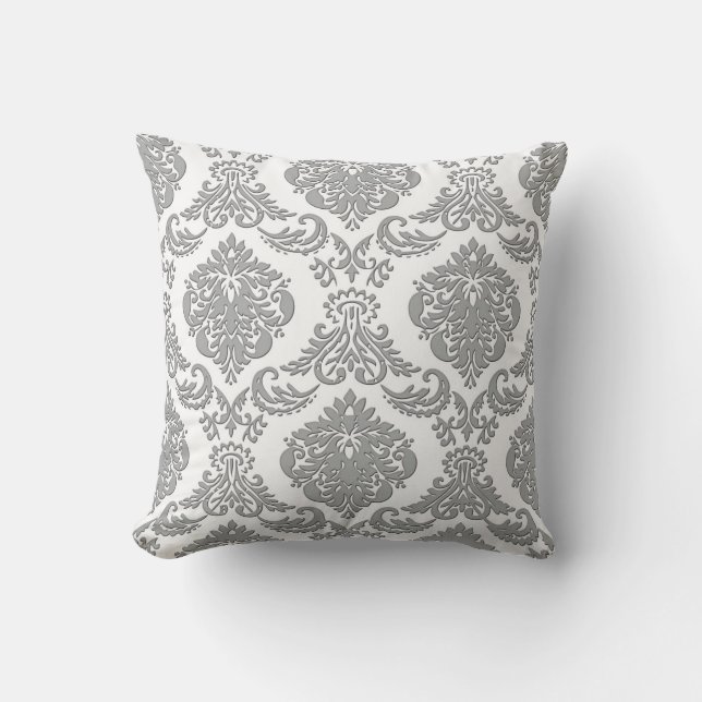 Elegant Grey Damask Pattern Art Kussen (Voorkant)