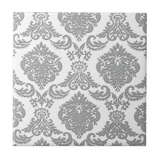 Elegant Grey Damask Pattern Art Tegeltje