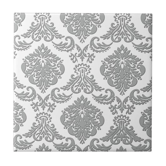 Elegant Grey Damask Pattern Art Tegeltje (Voorkant)