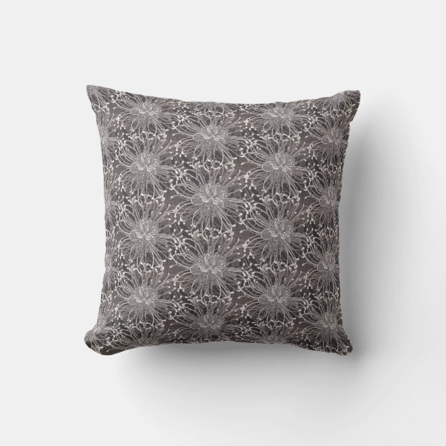 Elegant Grey Dandelion Flower Pattern Kussen (Voorkant)