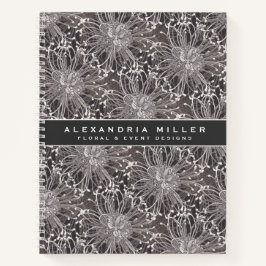 Elegant Grey Dandelion Flowers | Naam en onderwerp Notitieboek