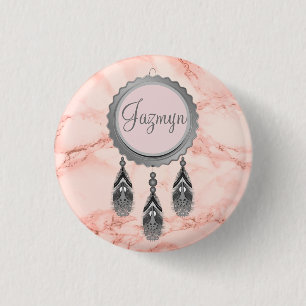 Elegant Grey Dreamweaver op roze marmer Ronde Button 3,2 Cm