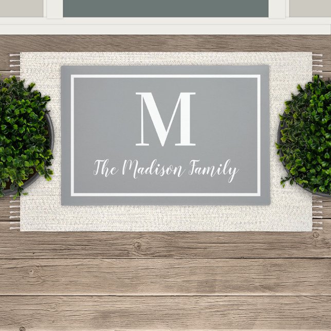 Elegant Grey en White Custom Monogram Initiaal Deurmat (Creator heeft geüpload)