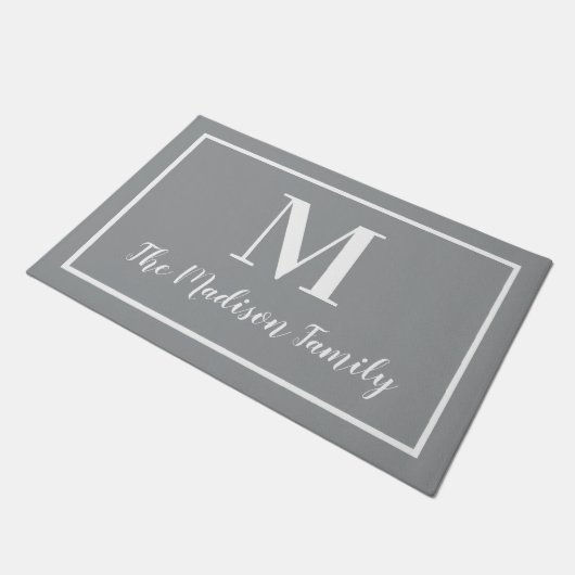 Elegant Grey en White Custom Monogram Initiaal Deurmat (Schuin)