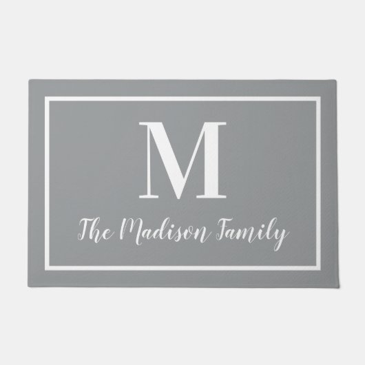 Elegant Grey en White Custom Monogram Initiaal Deurmat (Voorkant)
