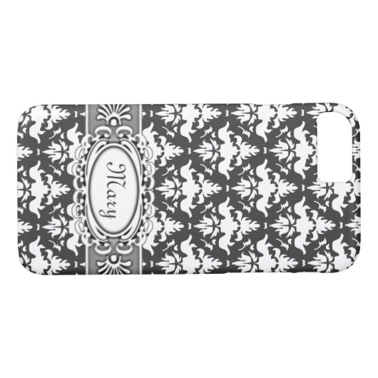 Elegant Grey en White Damask Case-Mate iPhone Case (Achterkant (Horizontaal))