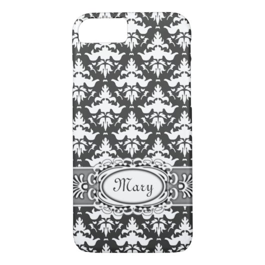 Elegant Grey en White Damask Case-Mate iPhone Case (Achterkant)